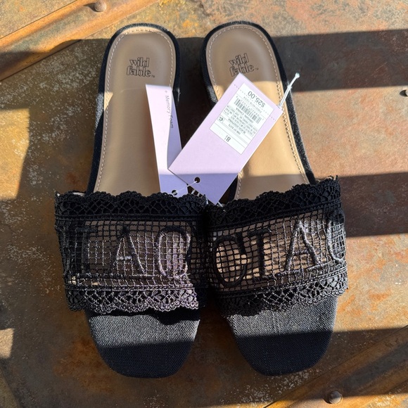 Wild Fable Black Lace Slide Sandals - Picture 1 of 4